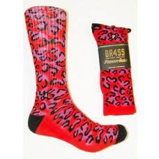 Size 9-13 Padded Red Cheetah Camouflage Cotton Crew Socks